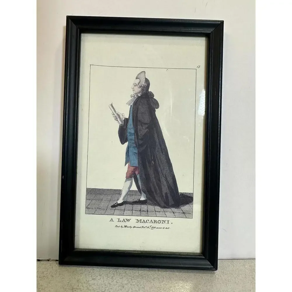 Early 20th Century Law Macaroni Satirical Print Framed Colonial Decor Lawyer